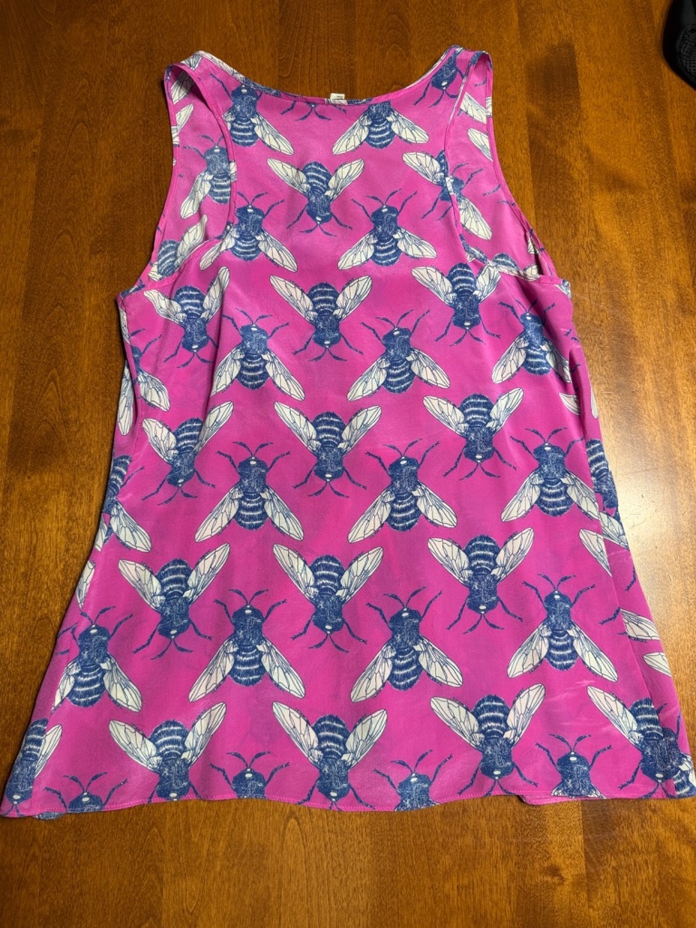 Anthropologie Leifnotes Pollination Silk Pink Bee Print Size 4 - Picture 7 of 11